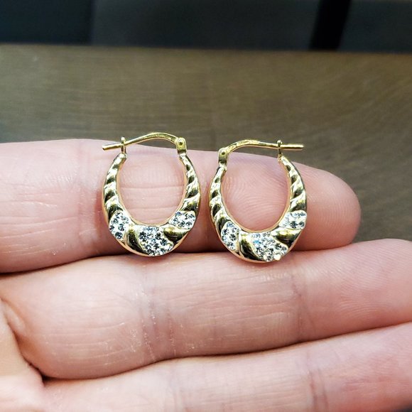 Jewelry - Gold Over 925 Sterling Silver Fancy Clear Crystal Hoop Earrings